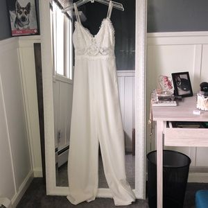 White lace top zip up jumpsuit